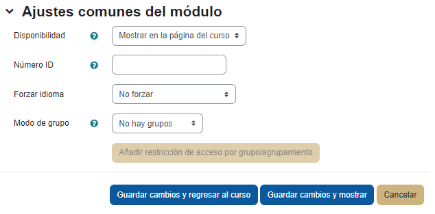 Configuración de la actividad