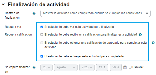 Finalización de actividad de una tarea