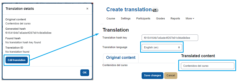 Configuración de traducción